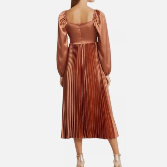 Elegant Copper Pleated Dress - Picture 2 of 6